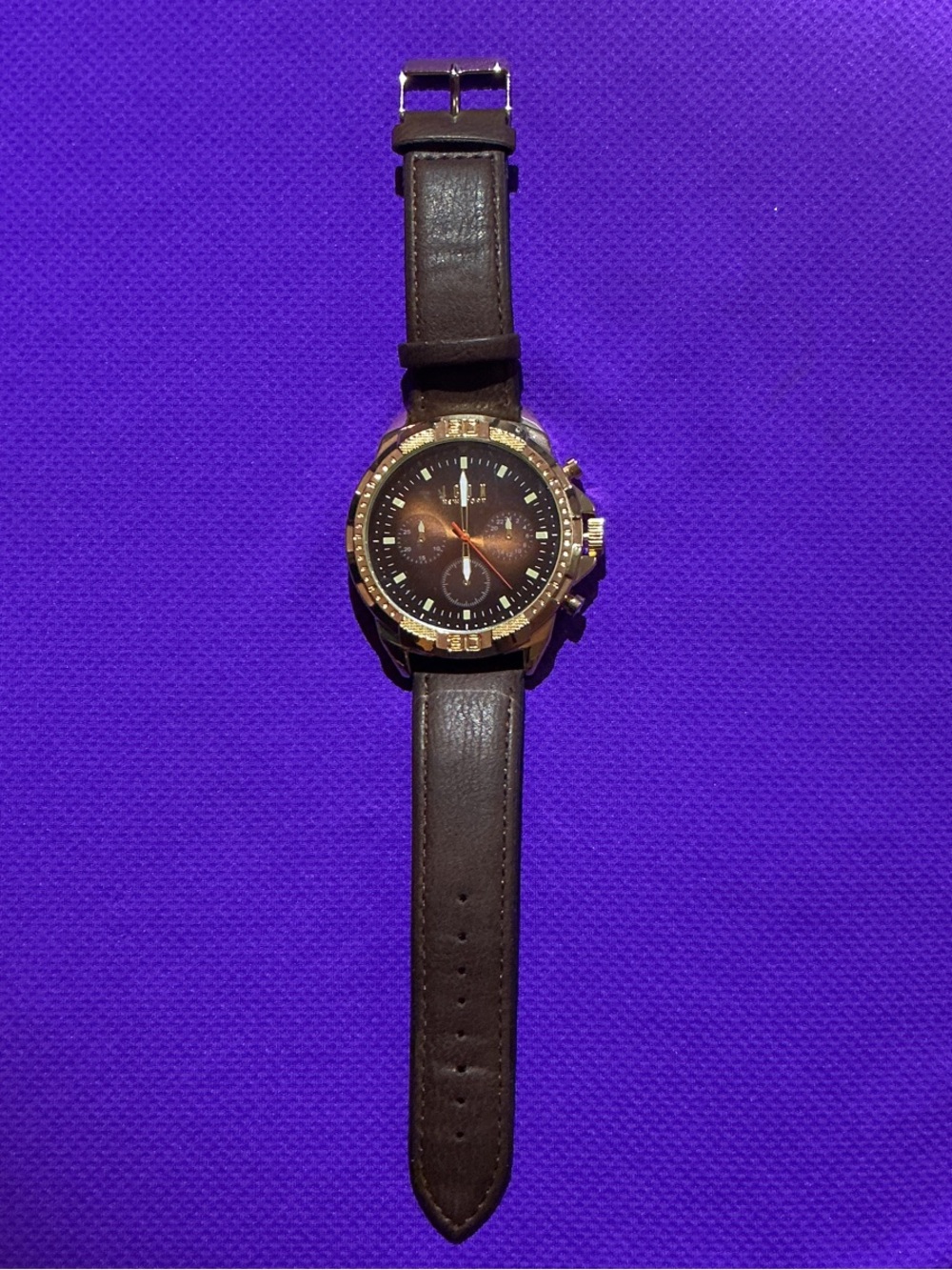 Men's Brown Leather Strap Watch with Gold-Tone Case